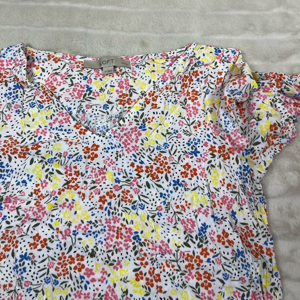 Loft SP Bright Colorful Maximal Multicolor Floral Blouse Office Work Preppy Top